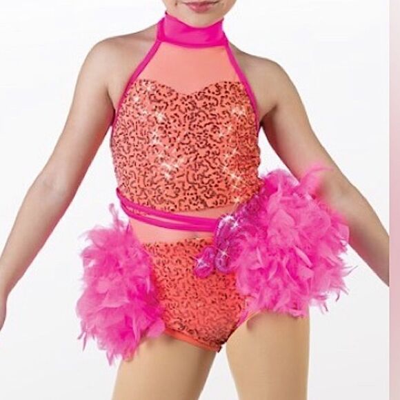 Weissman dance costume sassy Orange feather Some Call It Magic 14694 child XLC - Picture 1 of 9
